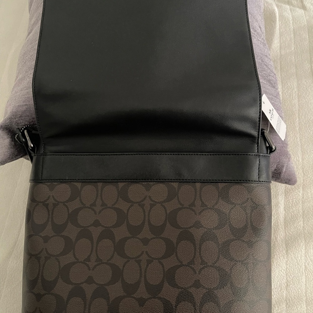 Coach Small Messenger Bag Signature Monogram Black Brown